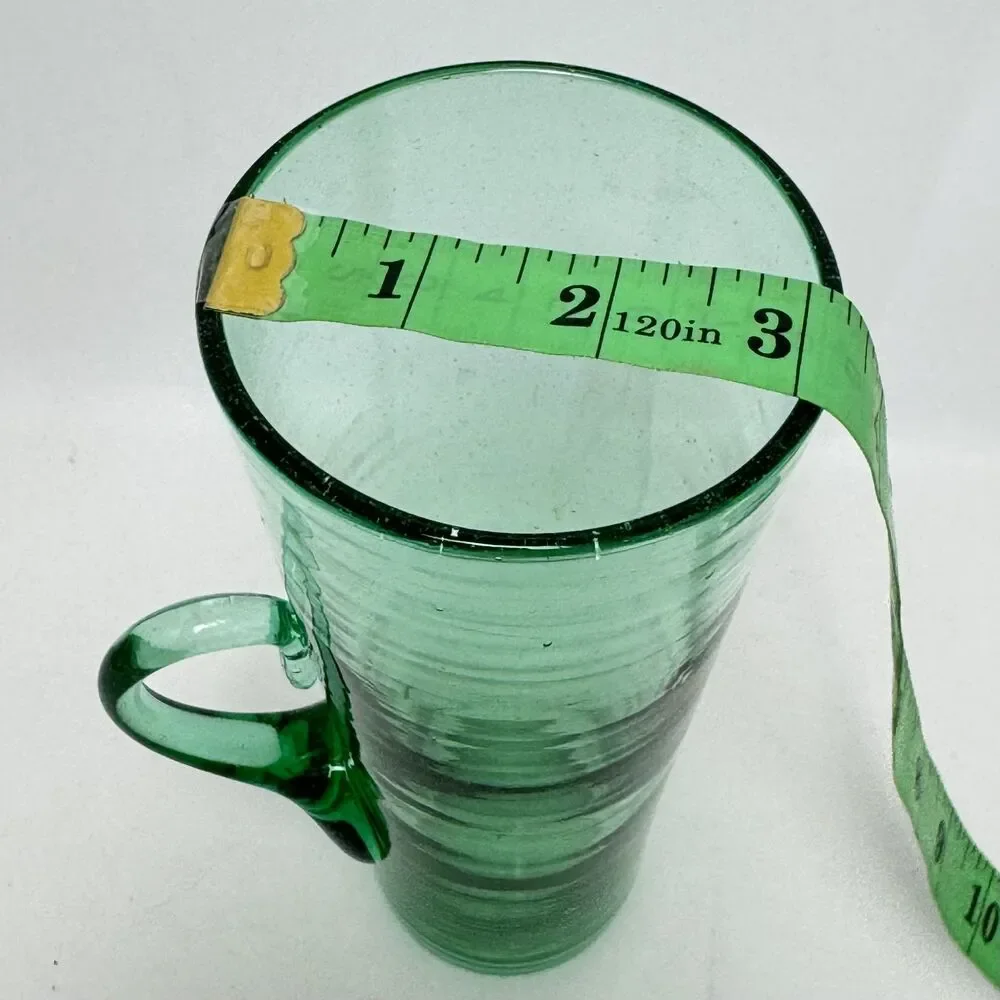 Vintage Blenko Art Glass Sea Green Chimney Highball Tumbler with Handle